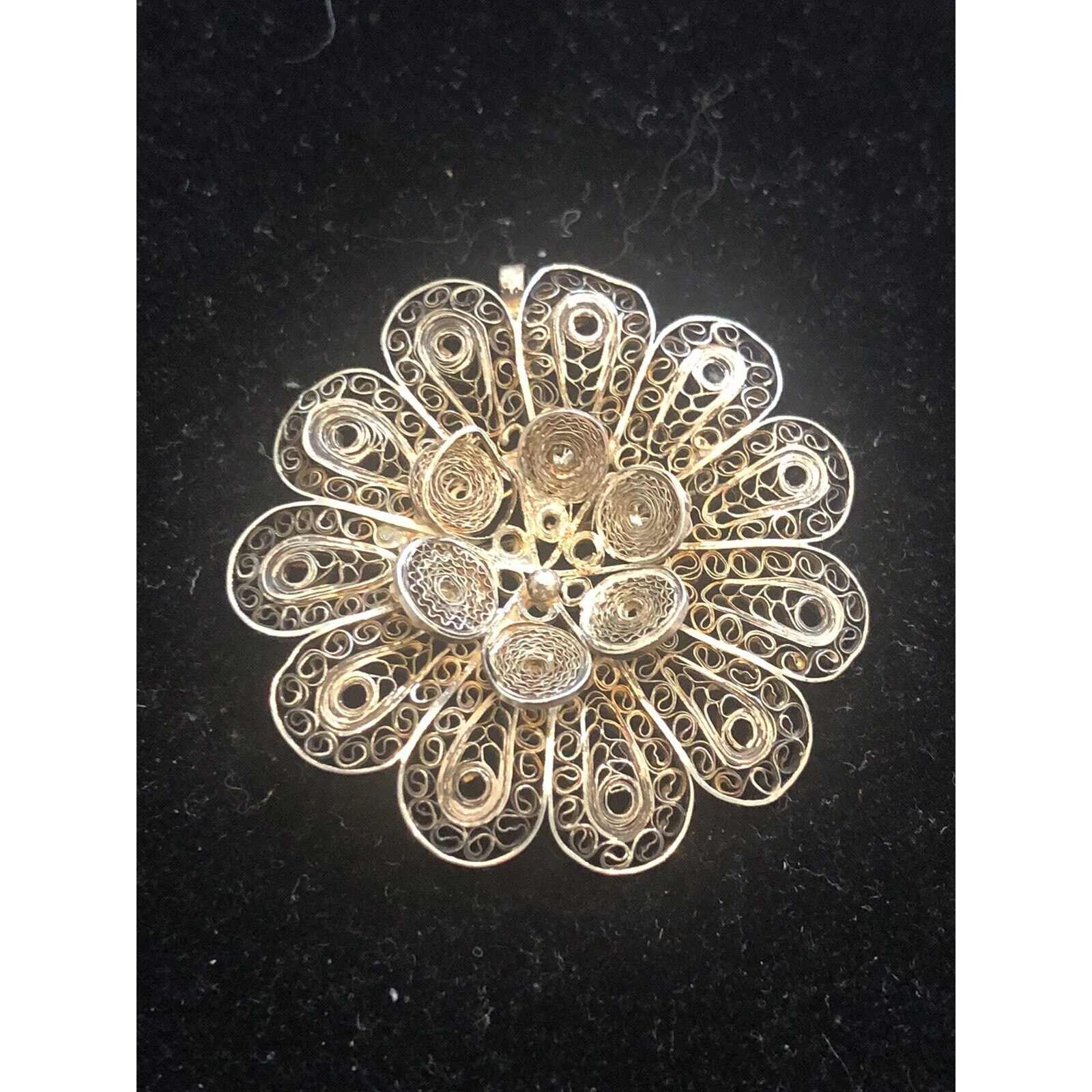 Vtg Sterling Silver Filagree Convertible Pendant Brooch Flower 7.86g